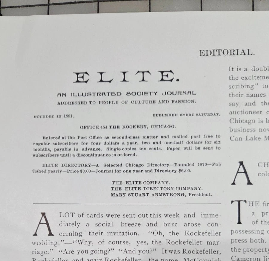 Elite The Illustrated Society Journal 1895 November 16 Chicago Fashion Culture