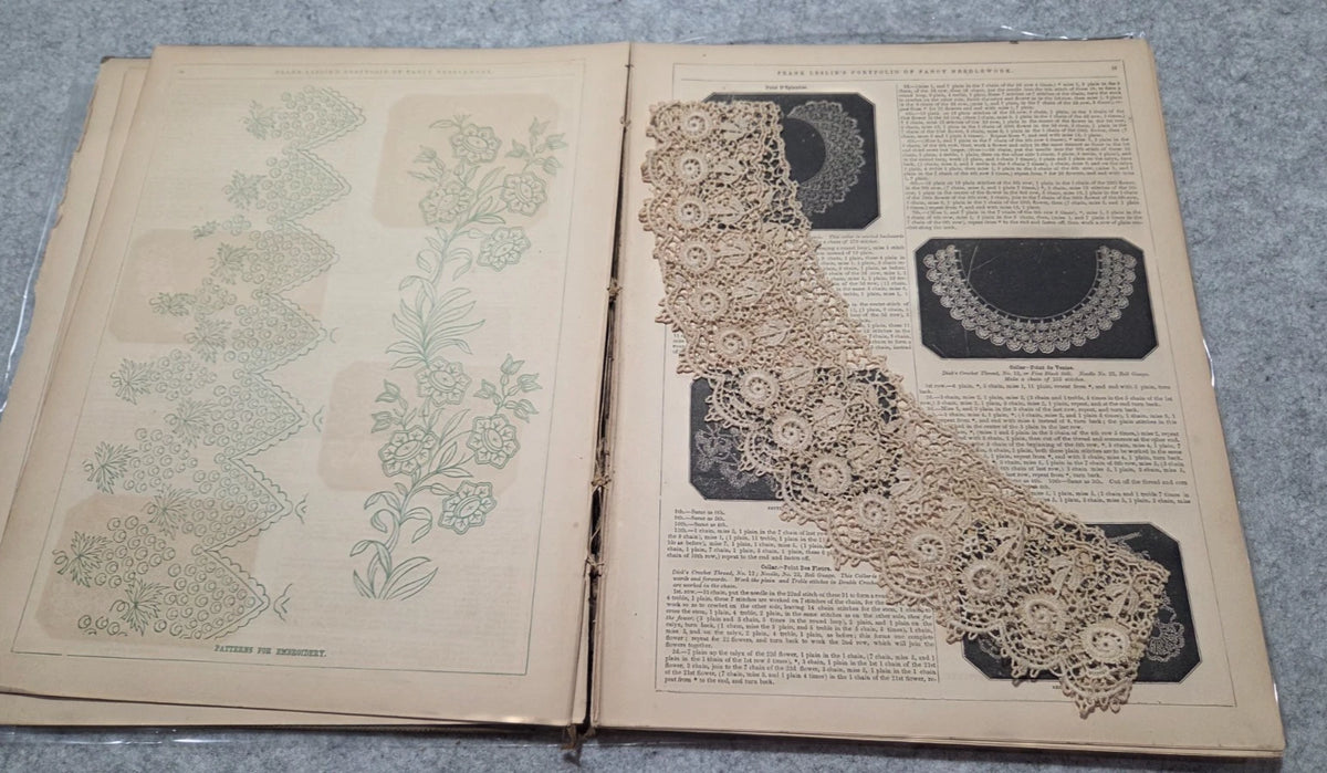 1855 Frank Leslie's Portfolio Fancy Needlework Ed. Mrs. Stephens Lace Chart Art
