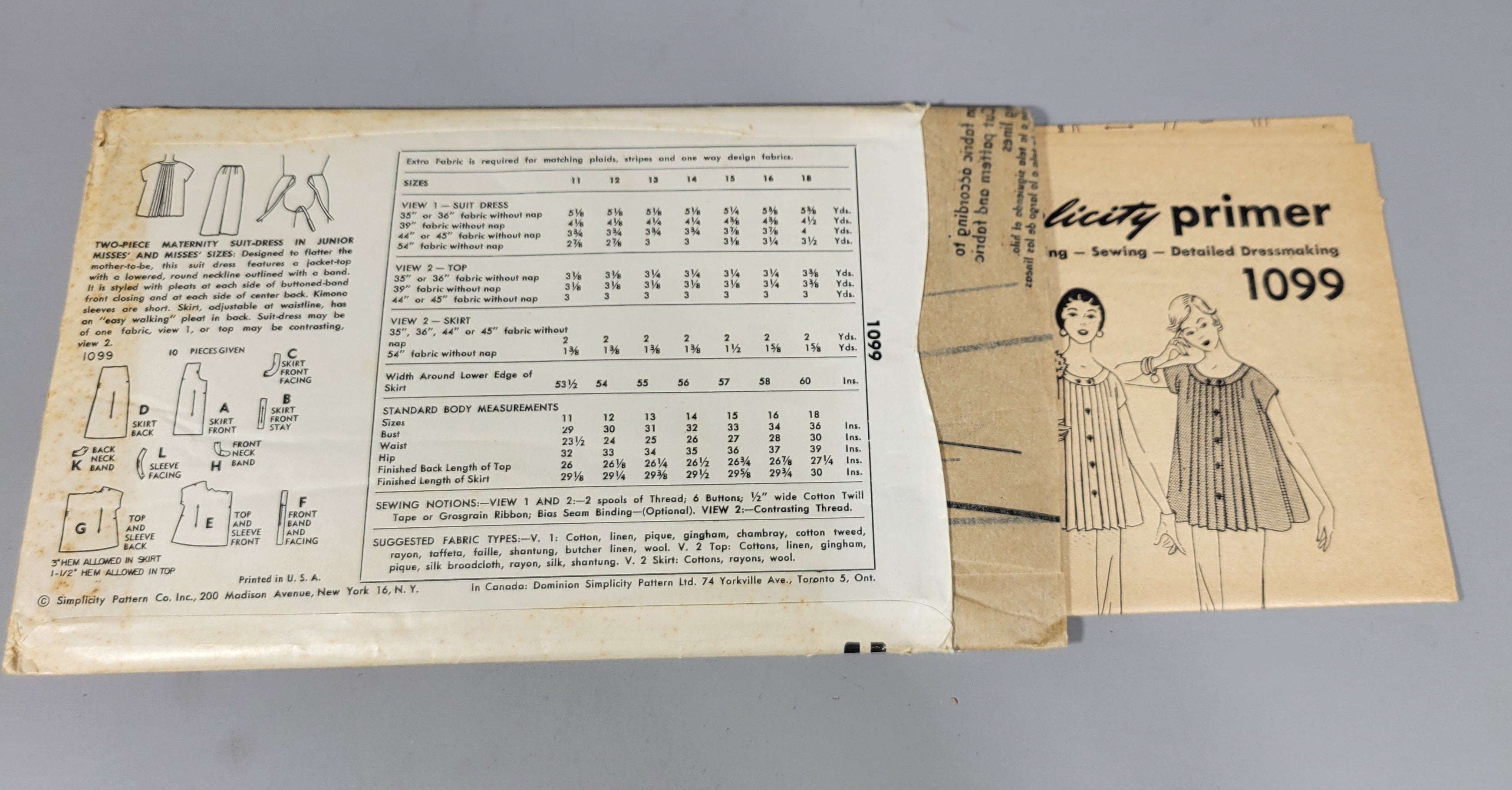 Simplicity 1099 ca 1955. Size 18 Bust 36. ca 1950s