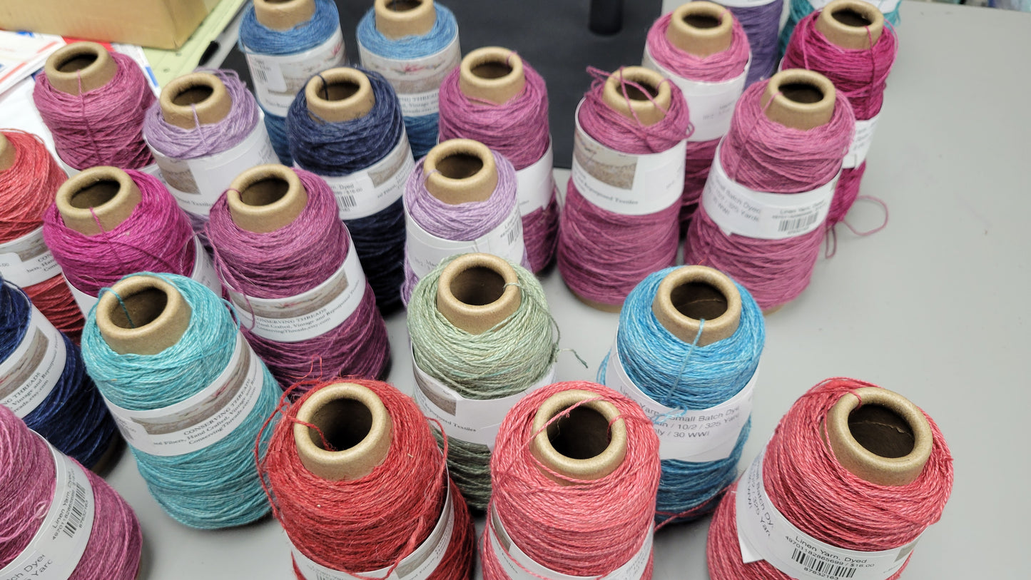 Linen Yarn, Small Batch Studio Dyed. Machine Spun 10/2 on Cone