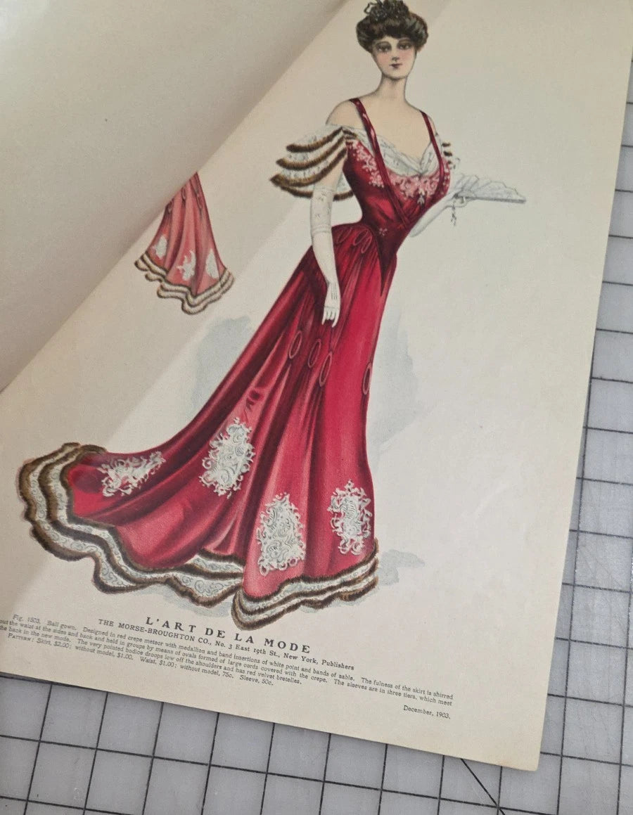 6 Original Antique Color Fashion Plates, L'Art de la Mode December 1903 Catalog