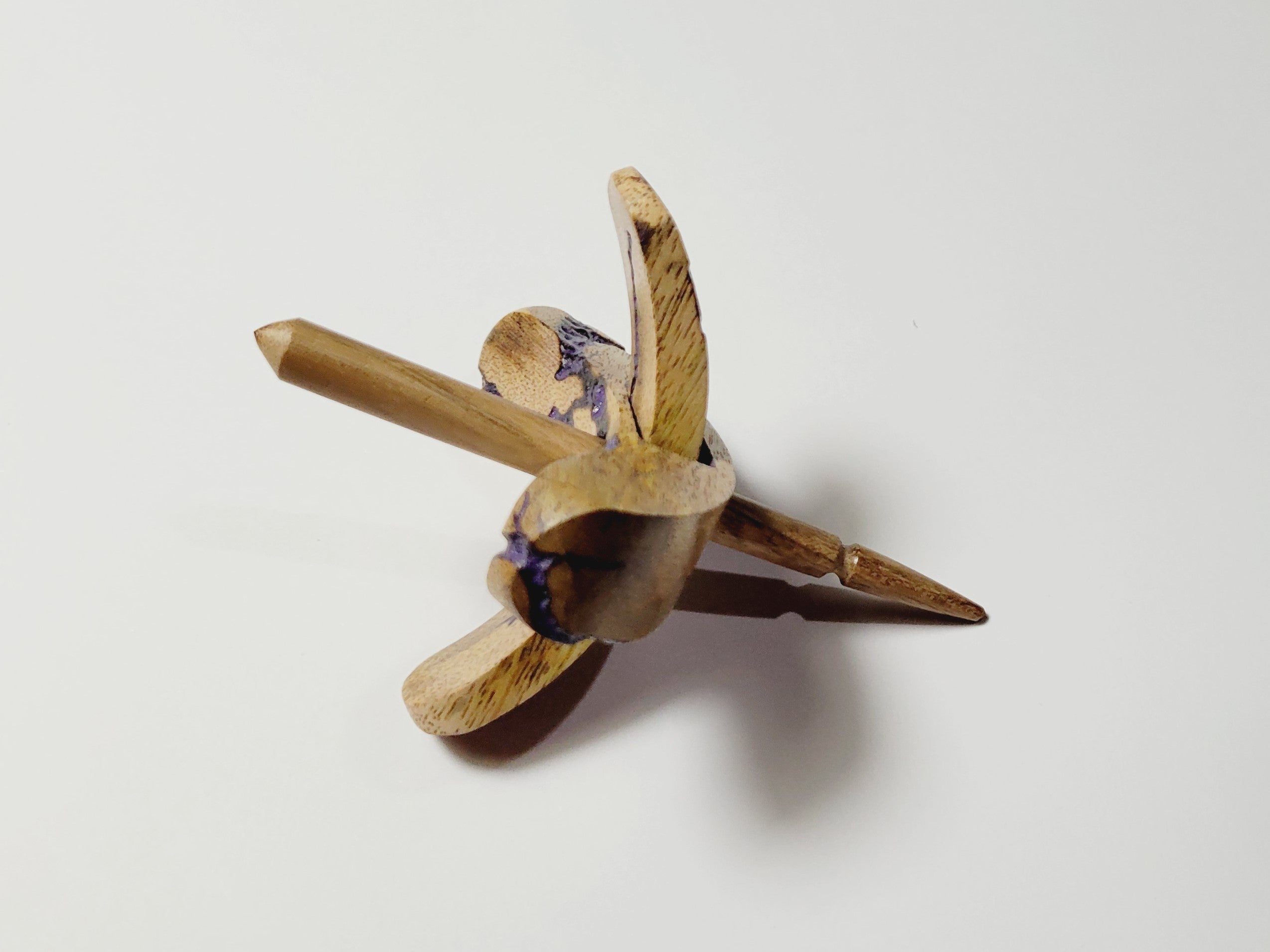Spindle, Hand-Carved Bottom Whorl Style Reclaimed Mango Wood (Small Purple Burl)