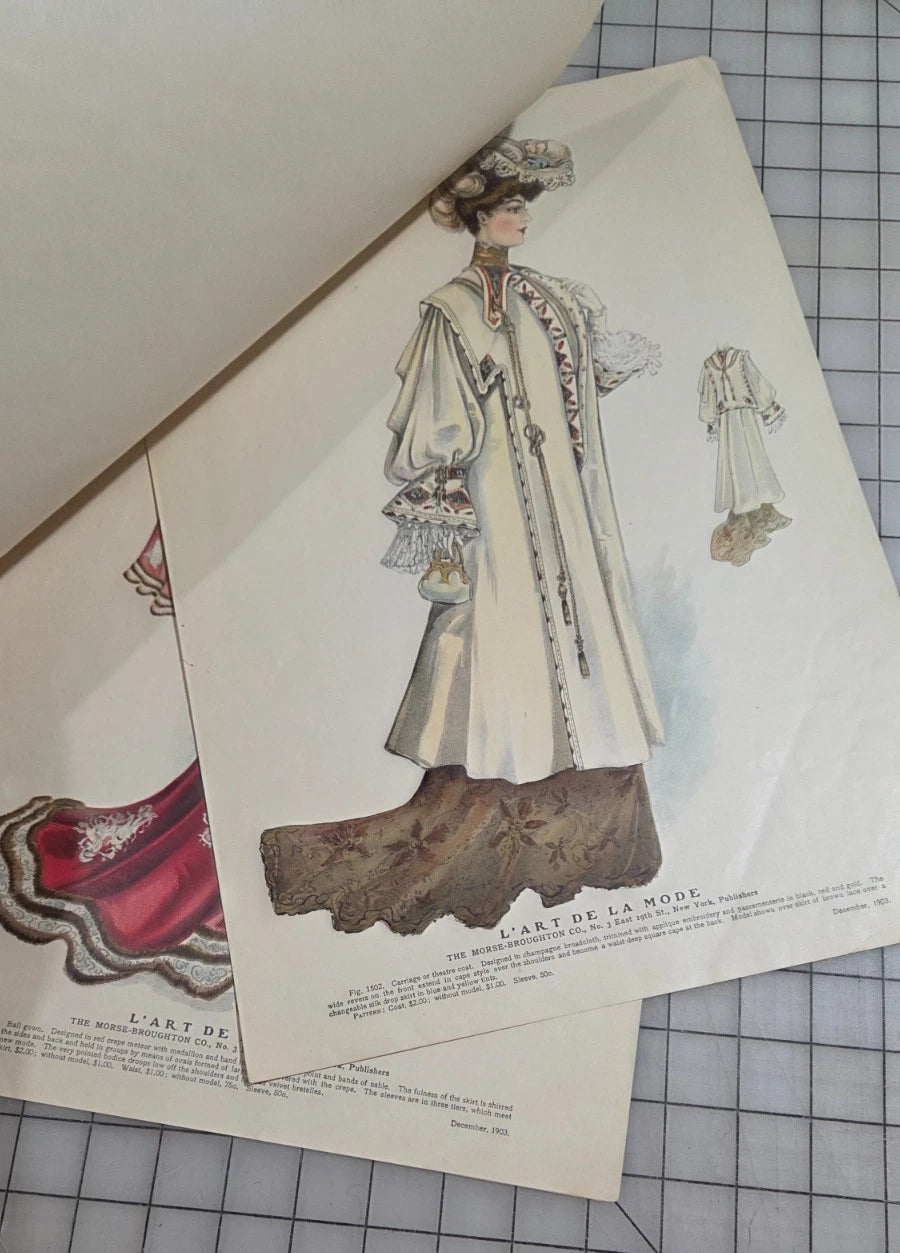 6 Original Antique Color Fashion Plates, L'Art de la Mode December 1903 Catalog