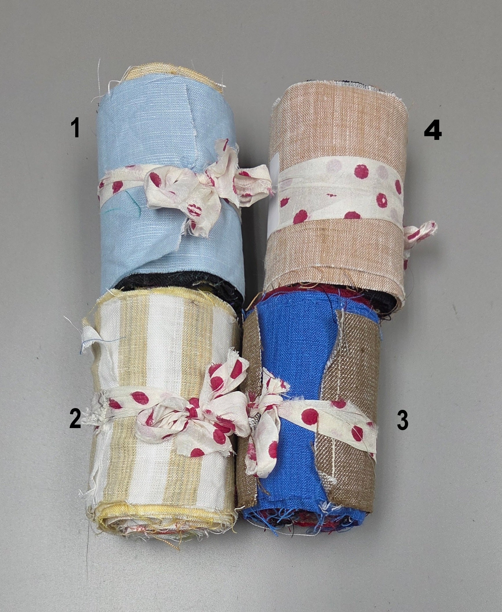 Linen Fabric Rolls - Reclaimed Dress Fabrics - 10 Yards x 3" rolls. Various Colors.