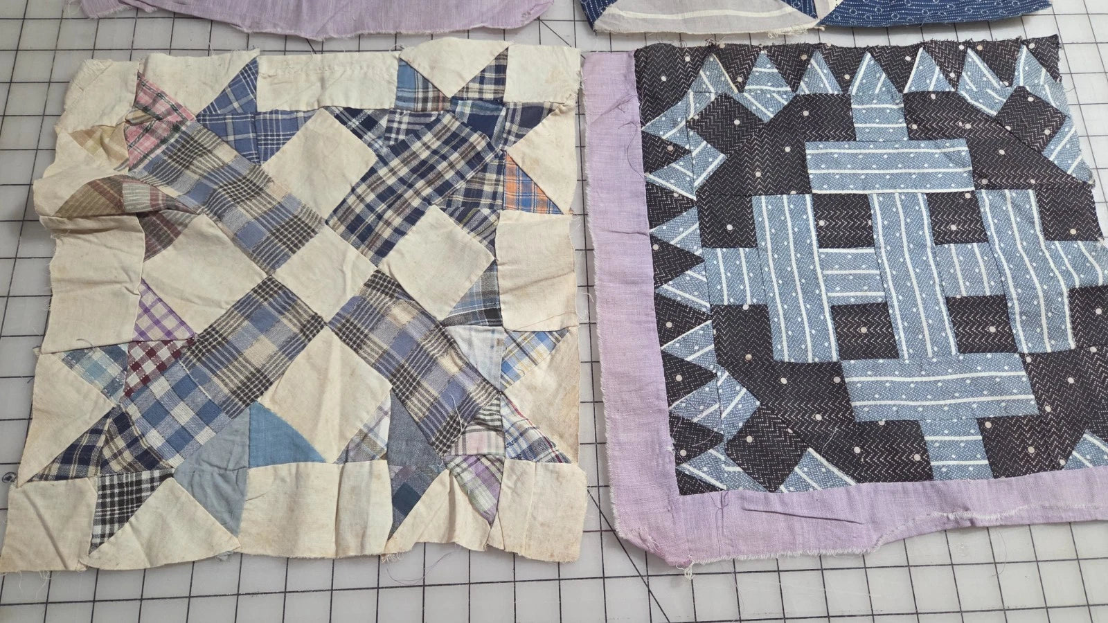8 - Vintage Patch Quilt Blocks Unfinished Squares. 1900s - 1920s Hand Stitched