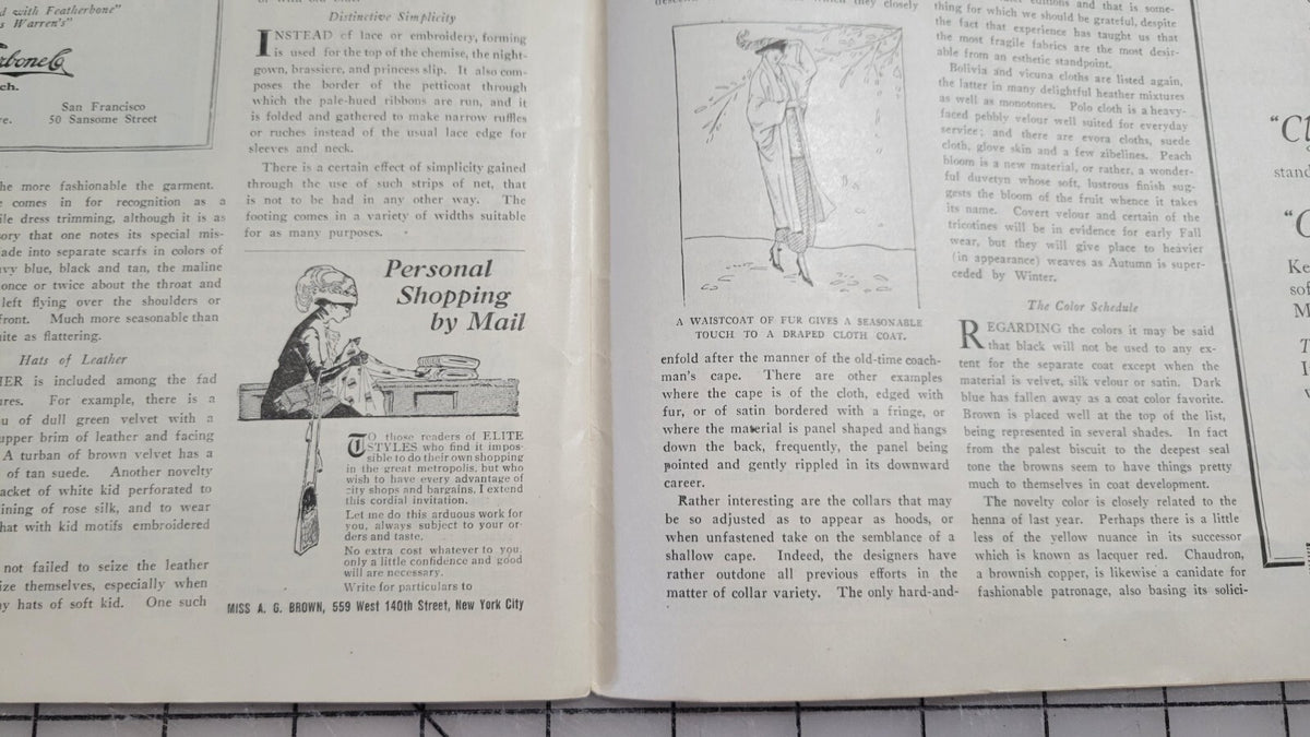 Elite Styles, 1919 October Original Dressmaker Tailor Fashion Catalog Ladies Mag