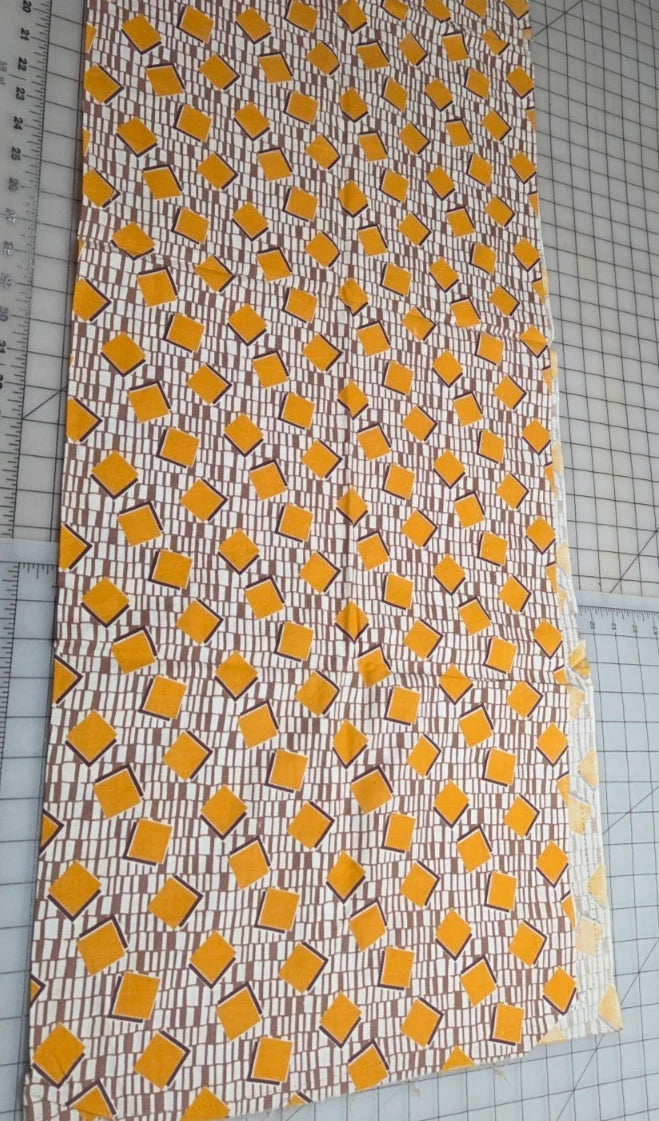 Vintage Feedsack Fabric 50 x 43 Opened Gold & Brown Squares Feed Flour Sack
