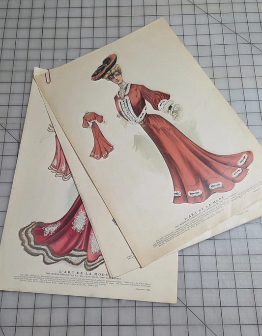 6 Original Antique Color Fashion Plates, L'Art de la Mode December 1903 Catalog