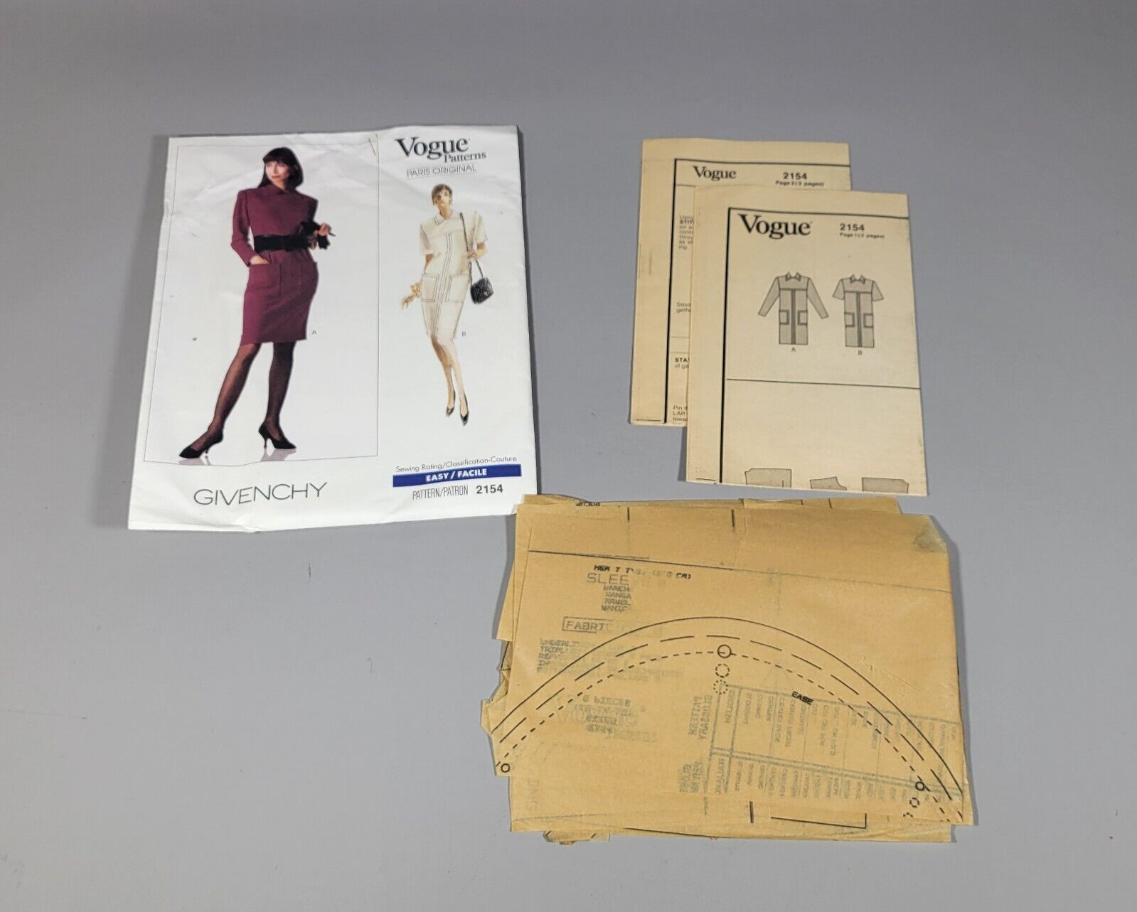 Vogue 2154 GIVENCHY Sewing Pattern Paris 12-14-16 Dress Original CUT 1988