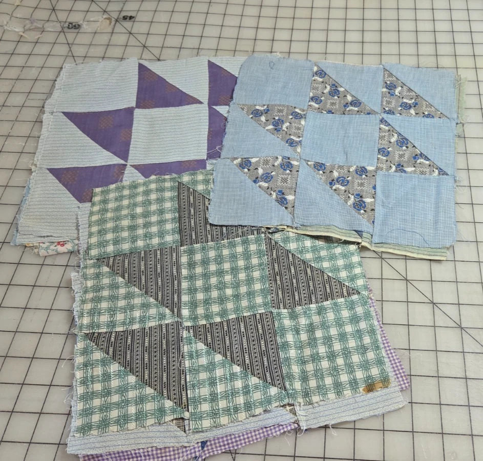 4 x Vintage Patch Quilt Blocks Unfinished Squares. 1900s - 1930s