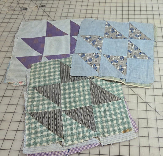 4 x Vintage Patch Quilt Blocks Unfinished Squares. 1900s - 1930s