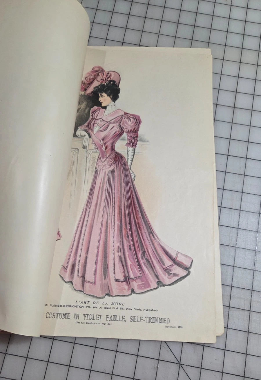 6 Original Antique Color Fashion Plates, L'Art de la Mode November 1905 Catalog