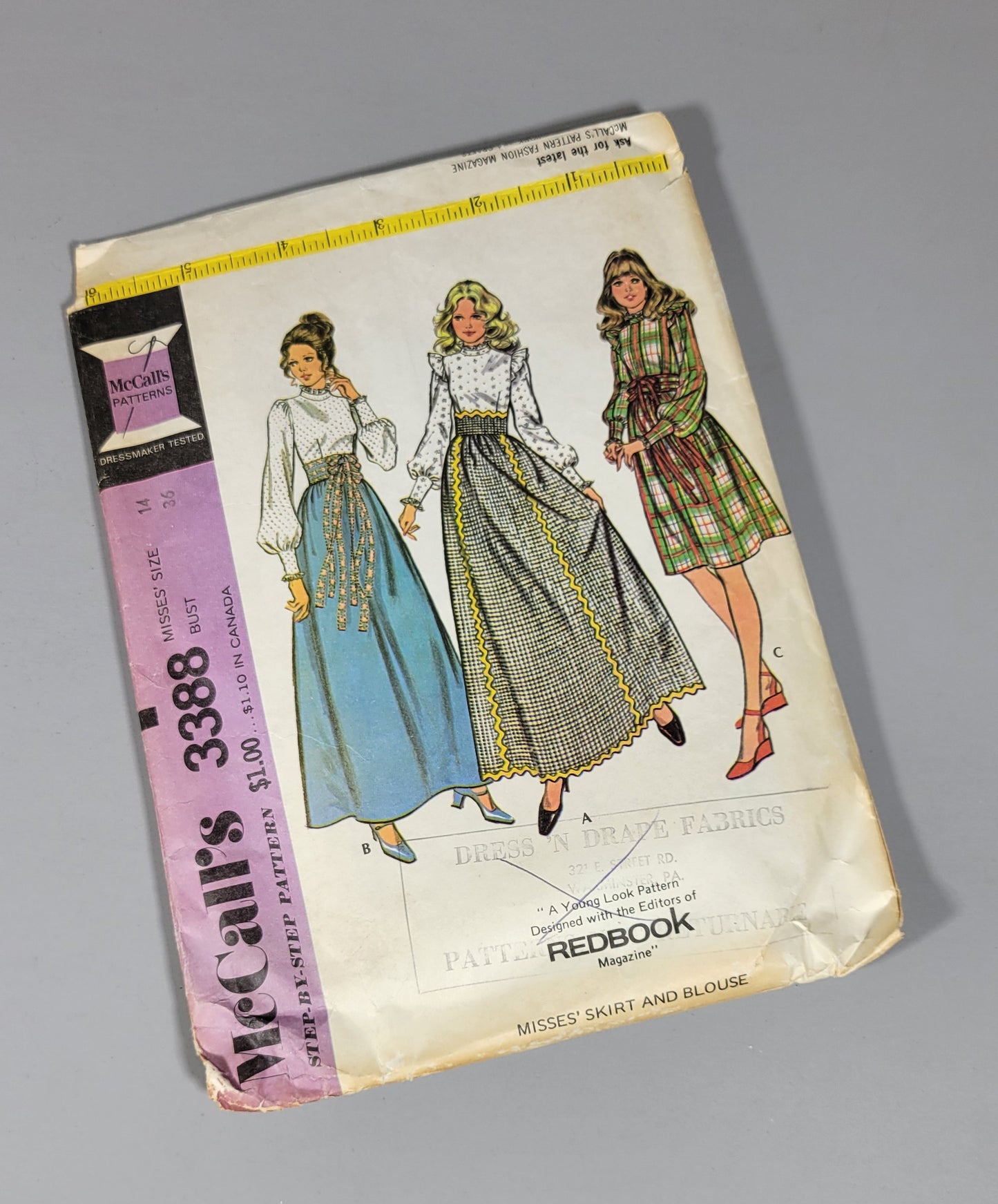 McCall's 3388 Pattern, ca1972 Size 14 Bust 36 Misses