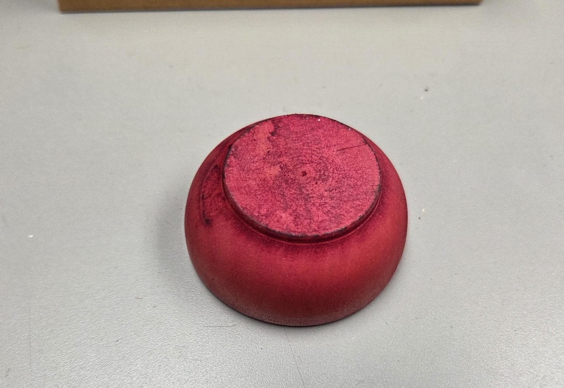 Spin Cotton Fiber Kit. Painted Wood Support Bowl & Brass Thakli Spindle. Red