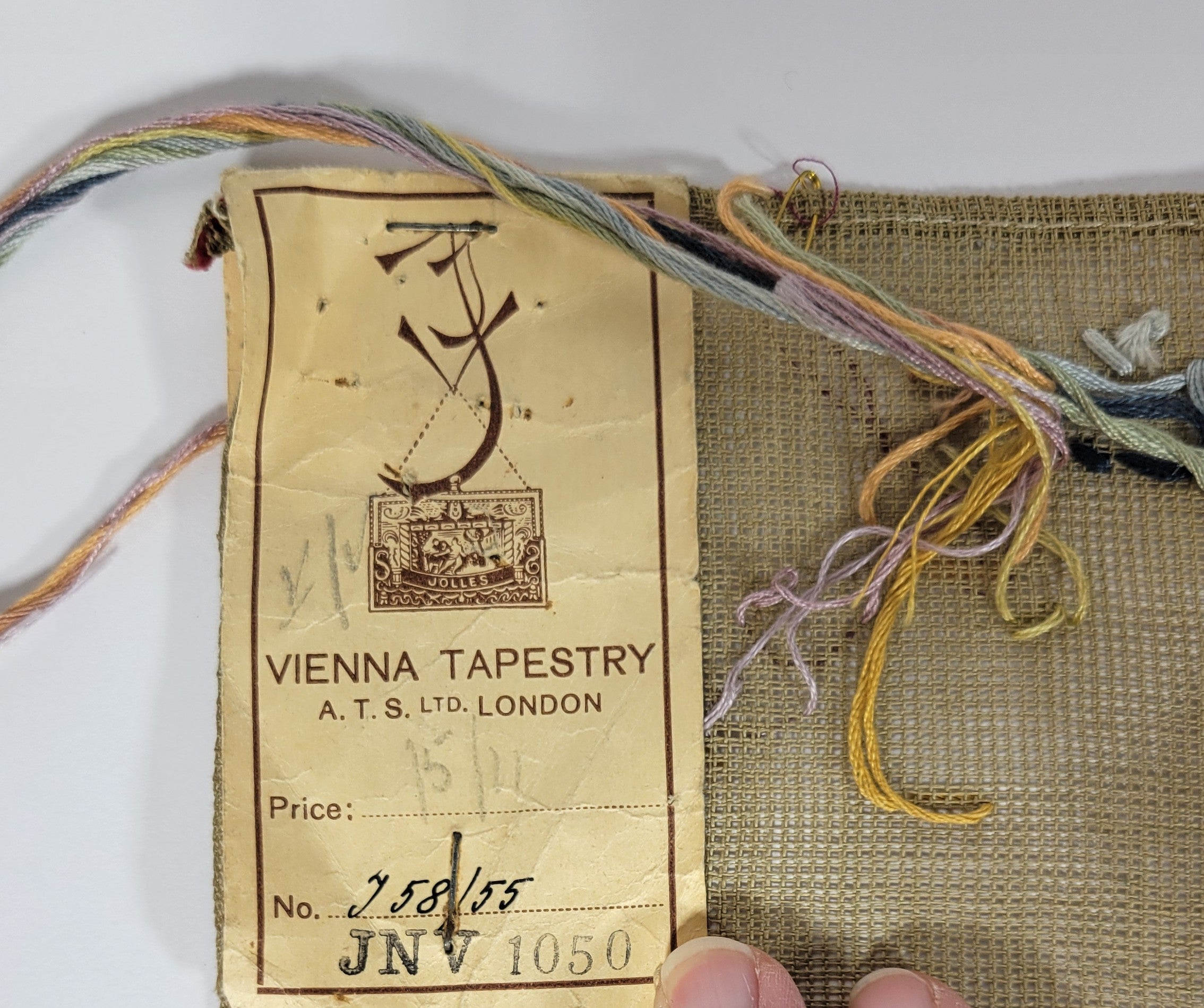 Needlework to make replica of an 18th century purse. Work in progress. Vintage