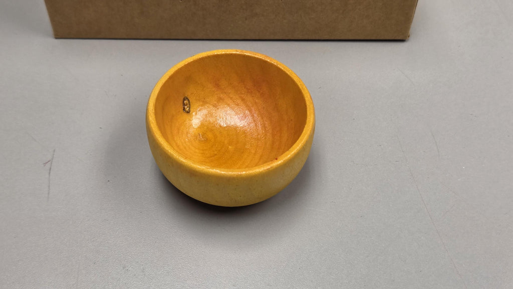 Spin Cotton Fiber Kit. Natural Upland Cotton Sliver. Hand-Painted Wood Support Bowl and Brass Tahkli Spindle. SK24 Yellow