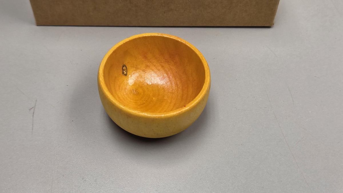 Spin Cotton Fiber Kit. Natural Upland Cotton Sliver. Hand-Painted Wood Support Bowl and Brass Tahkli Spindle. SK24 Yellow