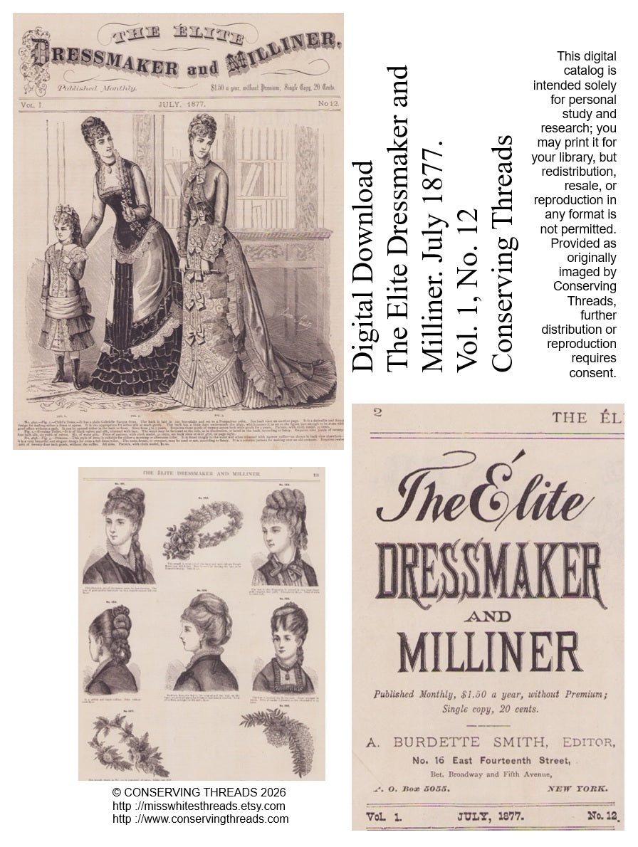 The Elite Dressmaker and Milliner, 1877 July, Vol 1 No 12, E-book INSTANT DOWNLOAD.📥