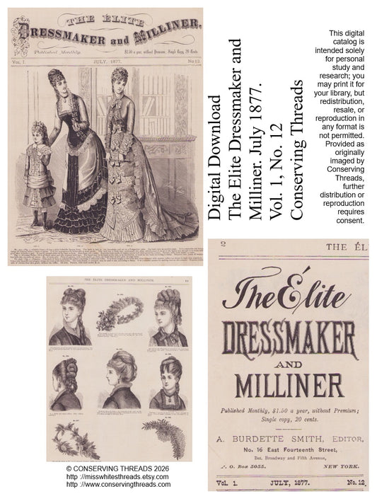 The Elite Dressmaker and Milliner, 1877 July, Vol 1 No 12, E-book INSTANT DOWNLOAD.📥