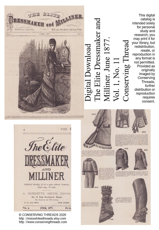 The Elite Dressmaker and Milliner, 1877 June, Vol 1 No 11, E-book INSTANT DOWNLOAD.📥