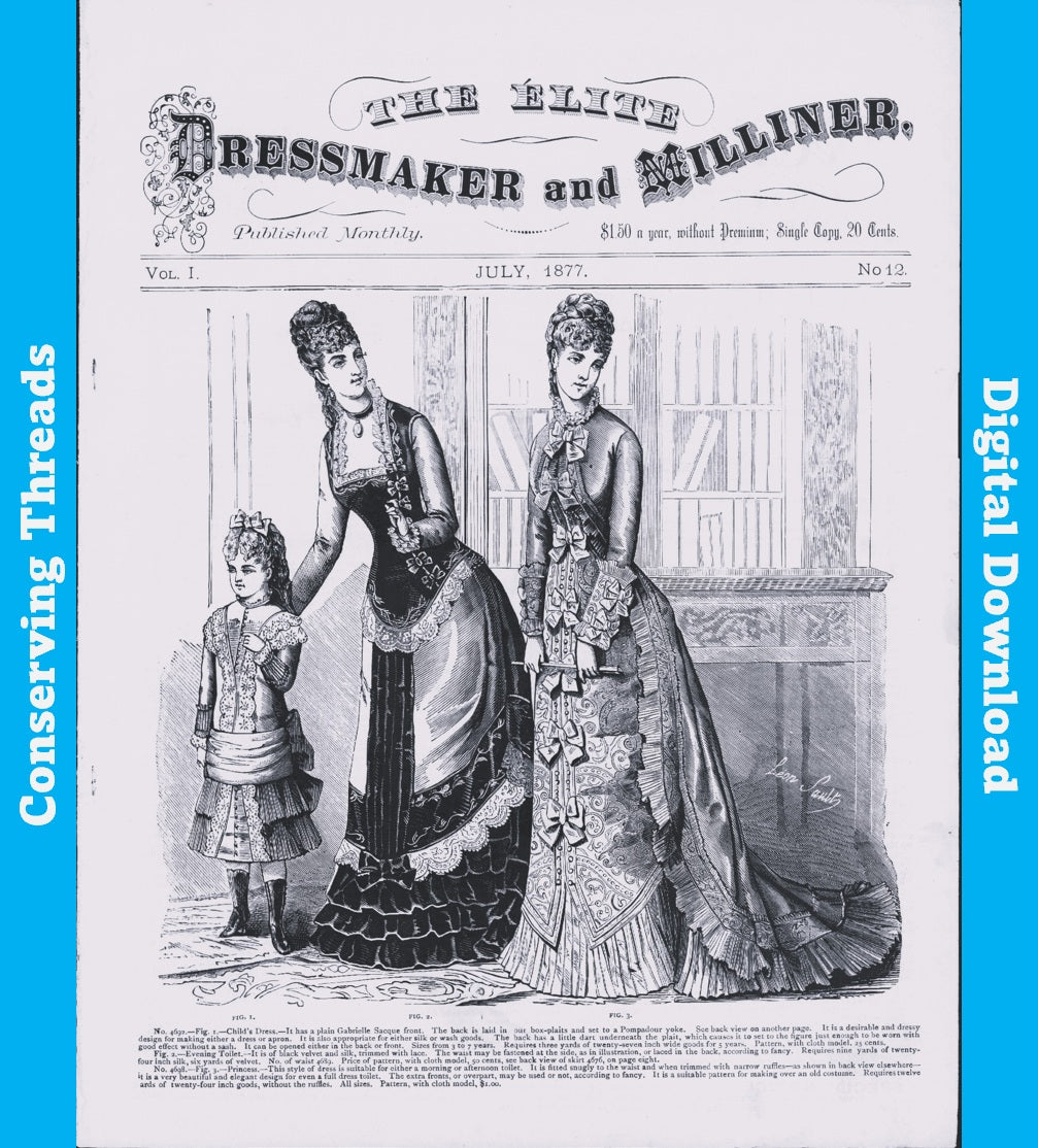 The Elite Dressmaker and Milliner, 1877 July, Vol 1 No 12, E-book INSTANT DOWNLOAD.📥