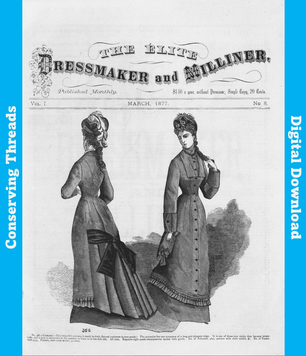 The Elite Dressmaker and Milliner, March 1877, Vol 1 No 8. E-book INSTANT DOWNLOAD.📥