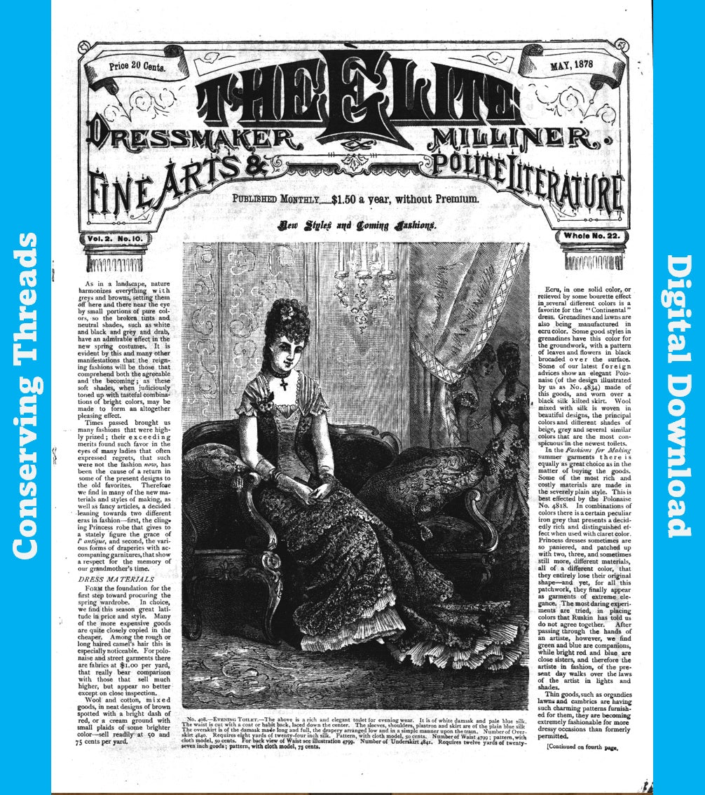 The Elite Dressmaker and Milliner, May 1878, Vol 2 No 10. E-book INSTANT DOWNLOAD. 📥