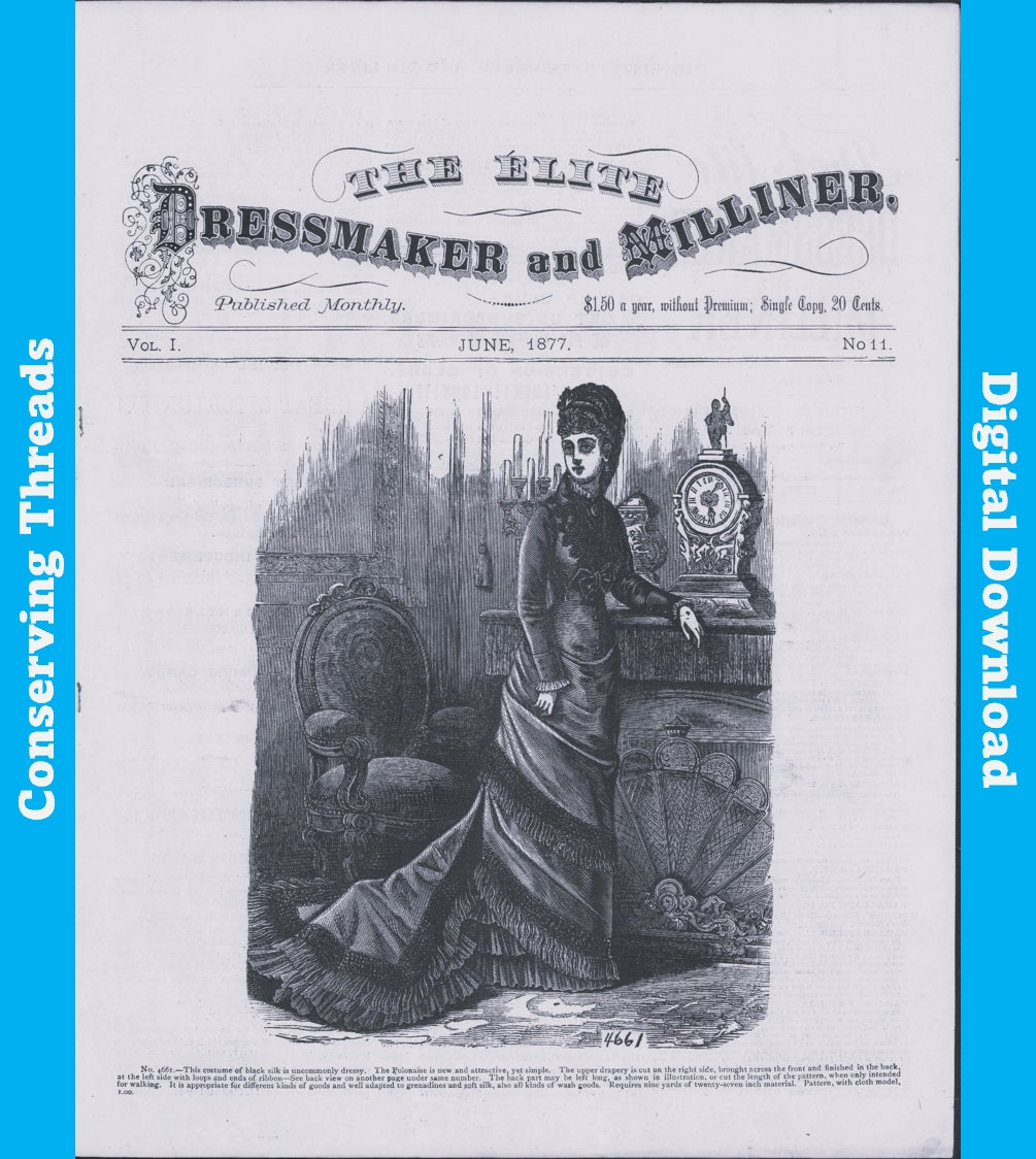 The Elite Dressmaker and Milliner, 1877 June, Vol 1 No 11, E-book INSTANT DOWNLOAD.📥