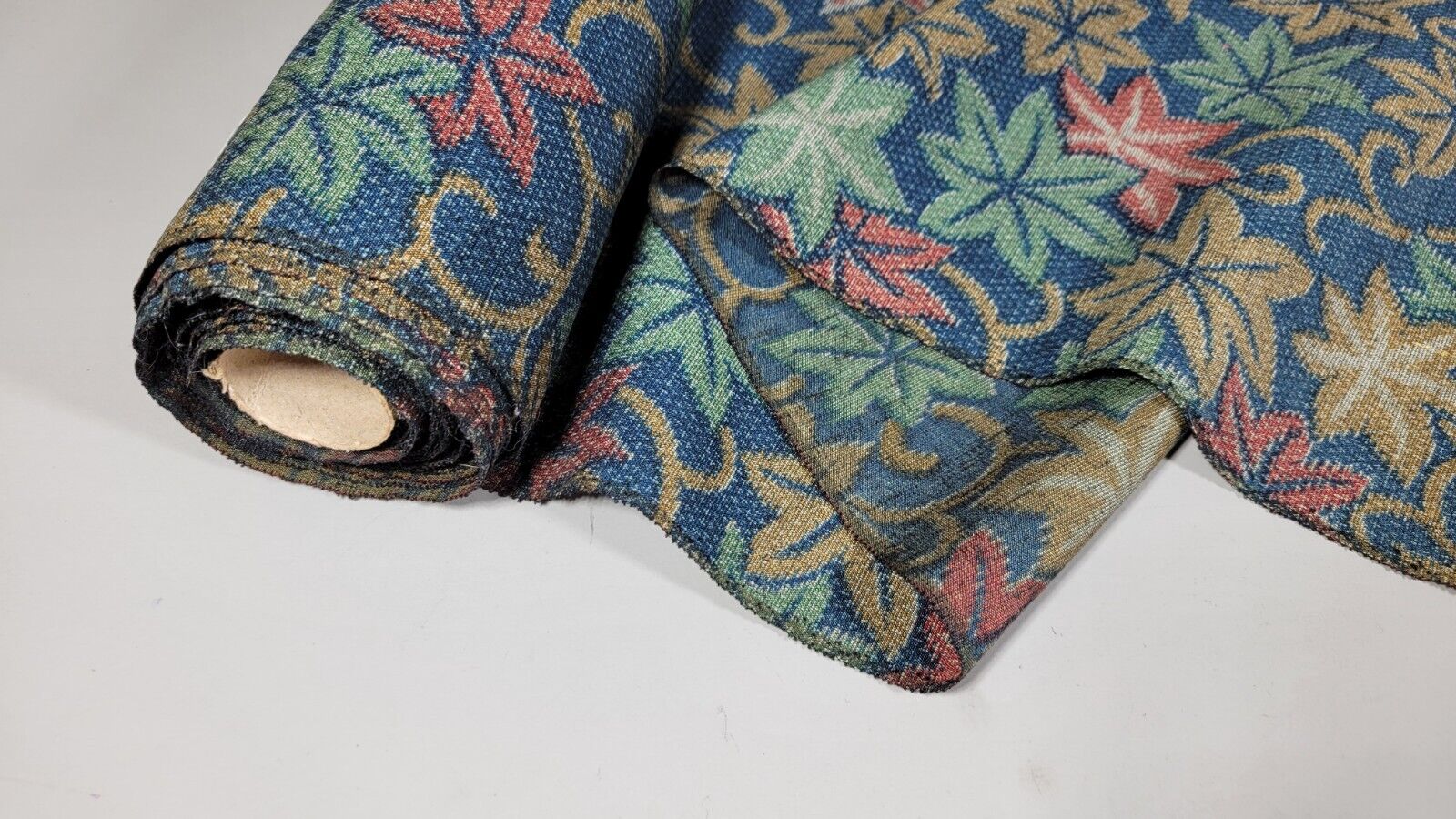 Roll Pre-War Japanese Textile Cotton Fabric Kimono Blue Stamp Celadon Yuki