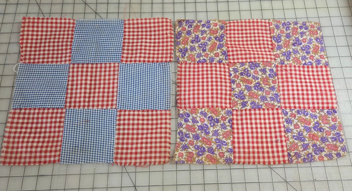 10 x Vintage Patch Quilt Blocks Unfinished Squares. 1920s - 1940s Hand Stitched