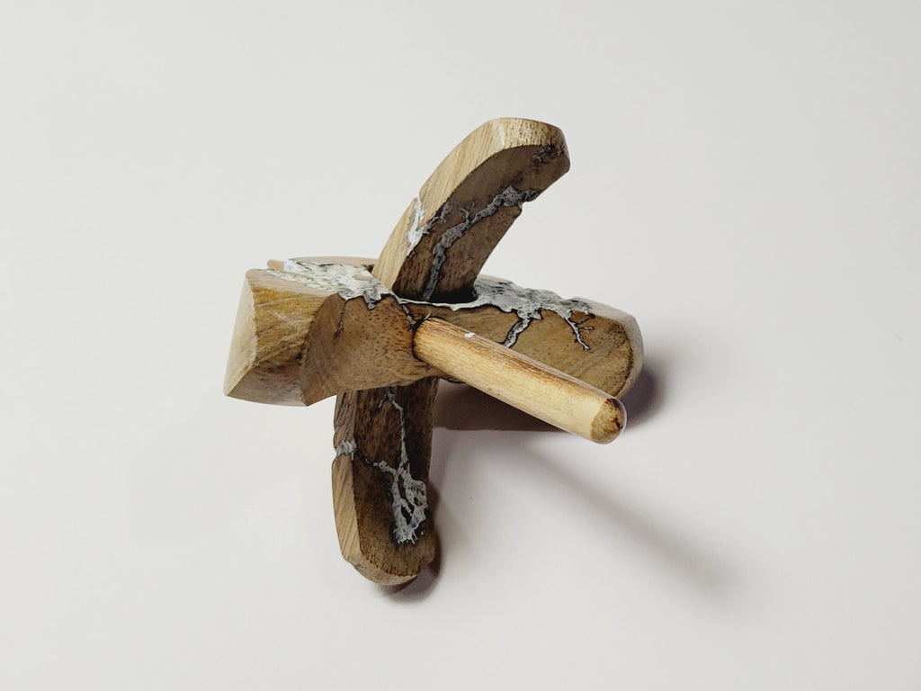 Spindle, Hand-Carved Bottom Whorl Style, Reclaimed Mango Wood (Small White Burl)