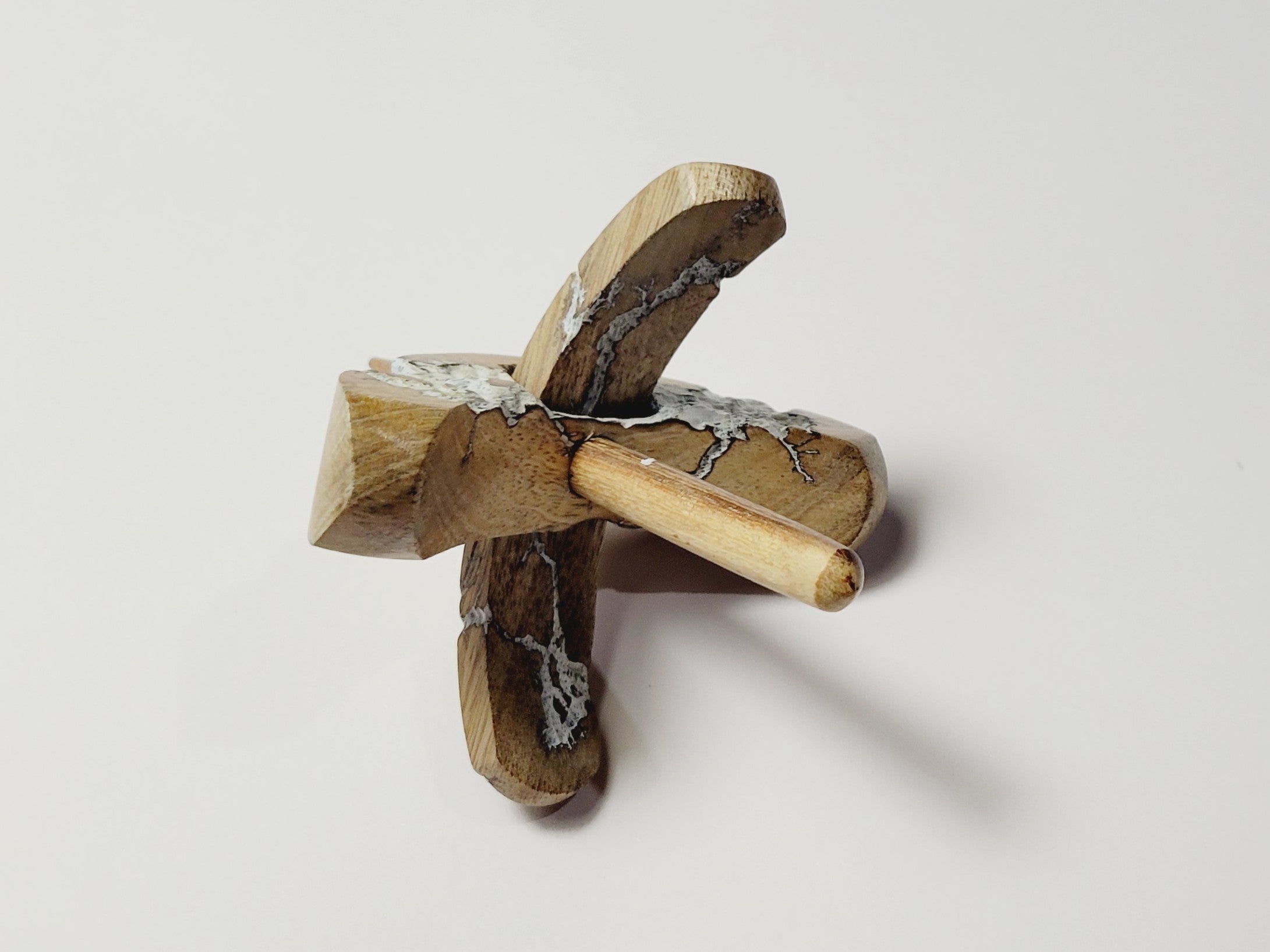 Spindle, Hand-Carved Bottom Whorl Style, Reclaimed Mango Wood (Small White Burl)