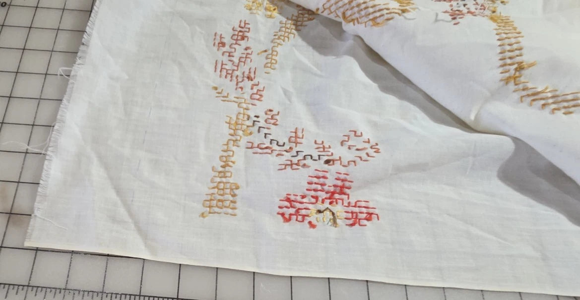 Unfinished Cross Stitched Panel 1980 Columbia Minerva Corp. Floral Vine No. 6832