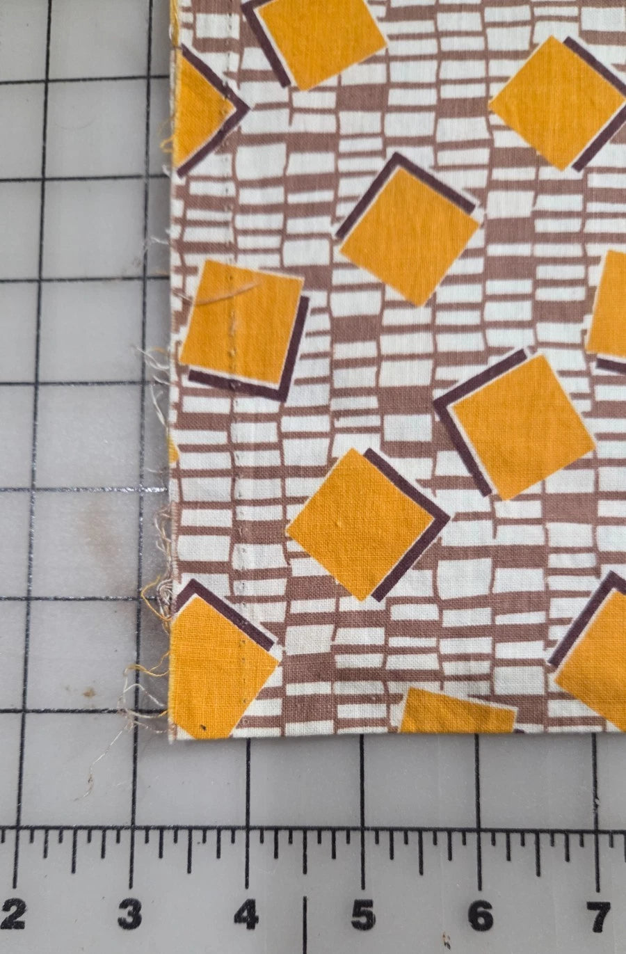 Vintage Feedsack Fabric 50 x 43 Opened Gold & Brown Squares Feed Flour Sack
