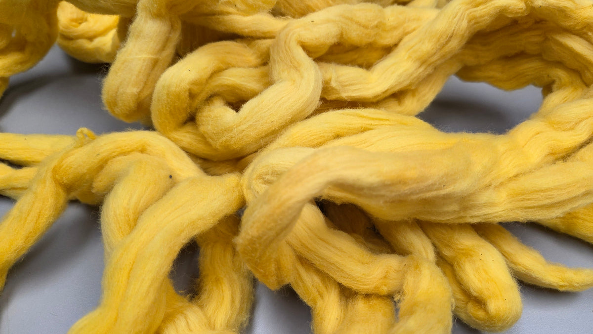 Cotton, 1/2 oz (0.5 ounce) Dyed Conventional Cotton Sliver, Small Batch Studio Dyed (Gold)