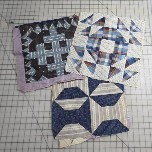 8 - Vintage Patch Quilt Blocks Unfinished Squares. 1900s - 1920s Hand Stitched