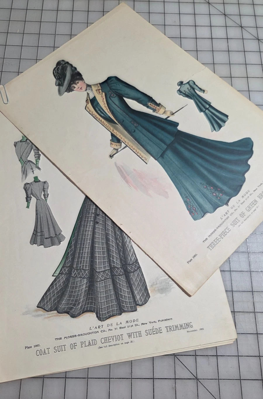6 Original Antique Color Fashion Plates, L'Art de la Mode November 1905 Catalog