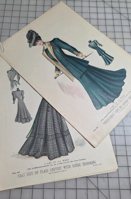 6 Original Antique Color Fashion Plates, L'Art de la Mode November 1905 Catalog