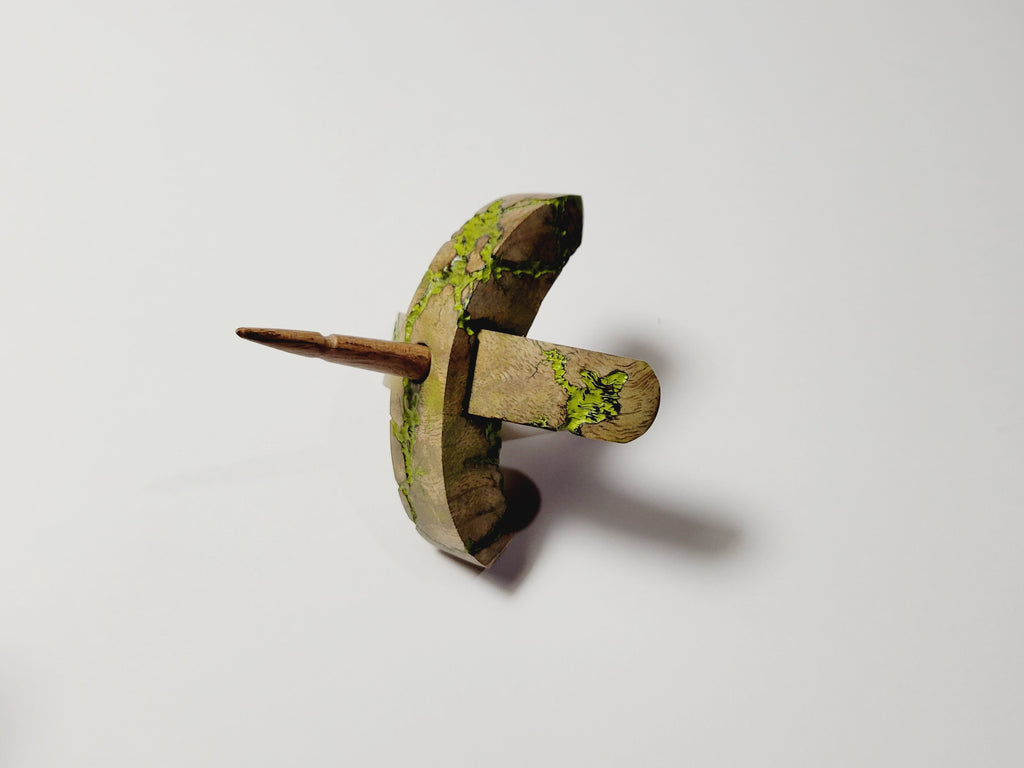 Spindle, Hand-Carved Bottom Whorl Style, Reclaimed Mango Wood (Small Lime Green Burl)