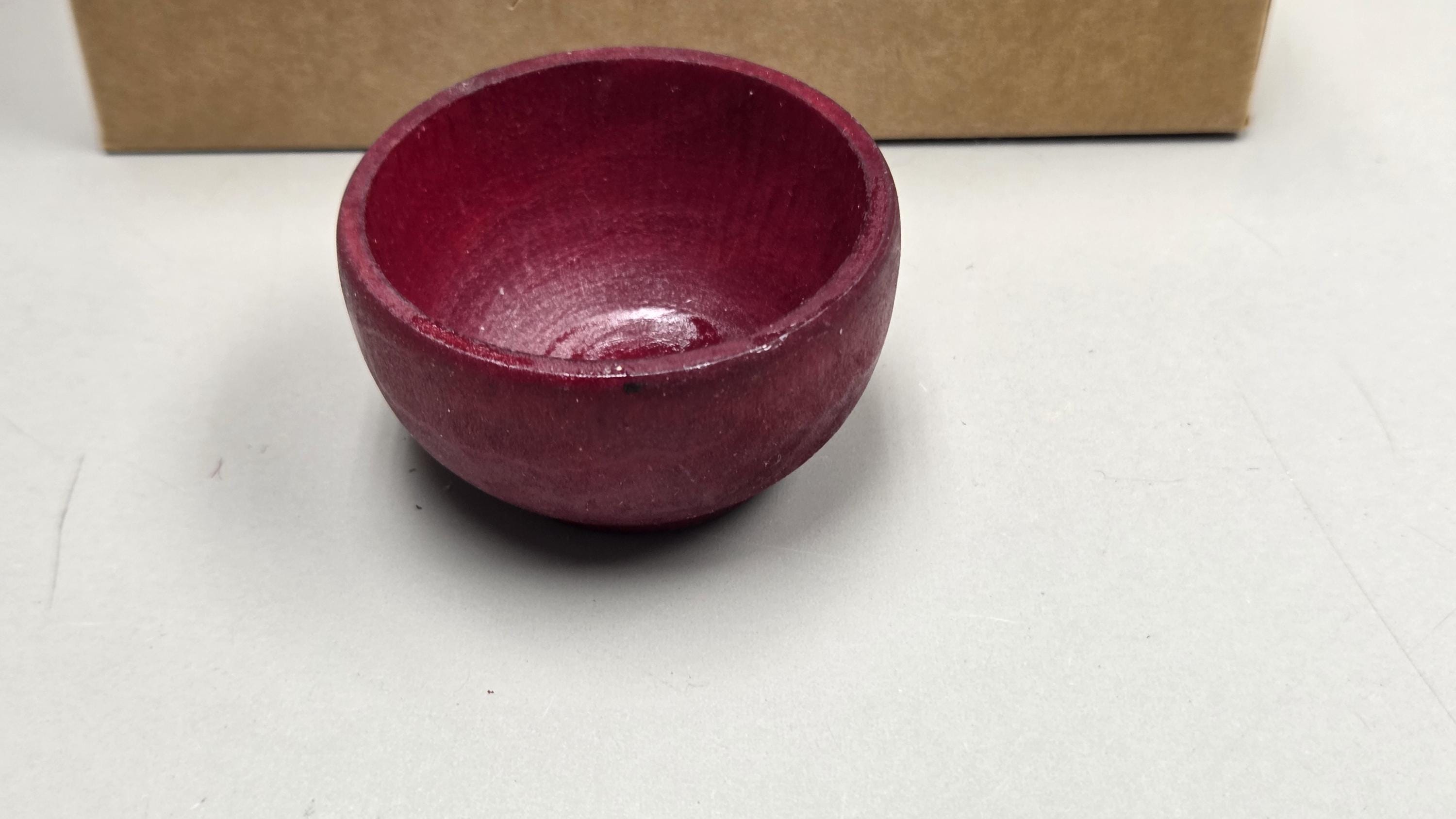 Spin Cotton Fiber Kit. Natural Upland Cotton Sliver. Hand-Painted Wood Support Bowl and Brass Tahkli Spindle. SK19 Red