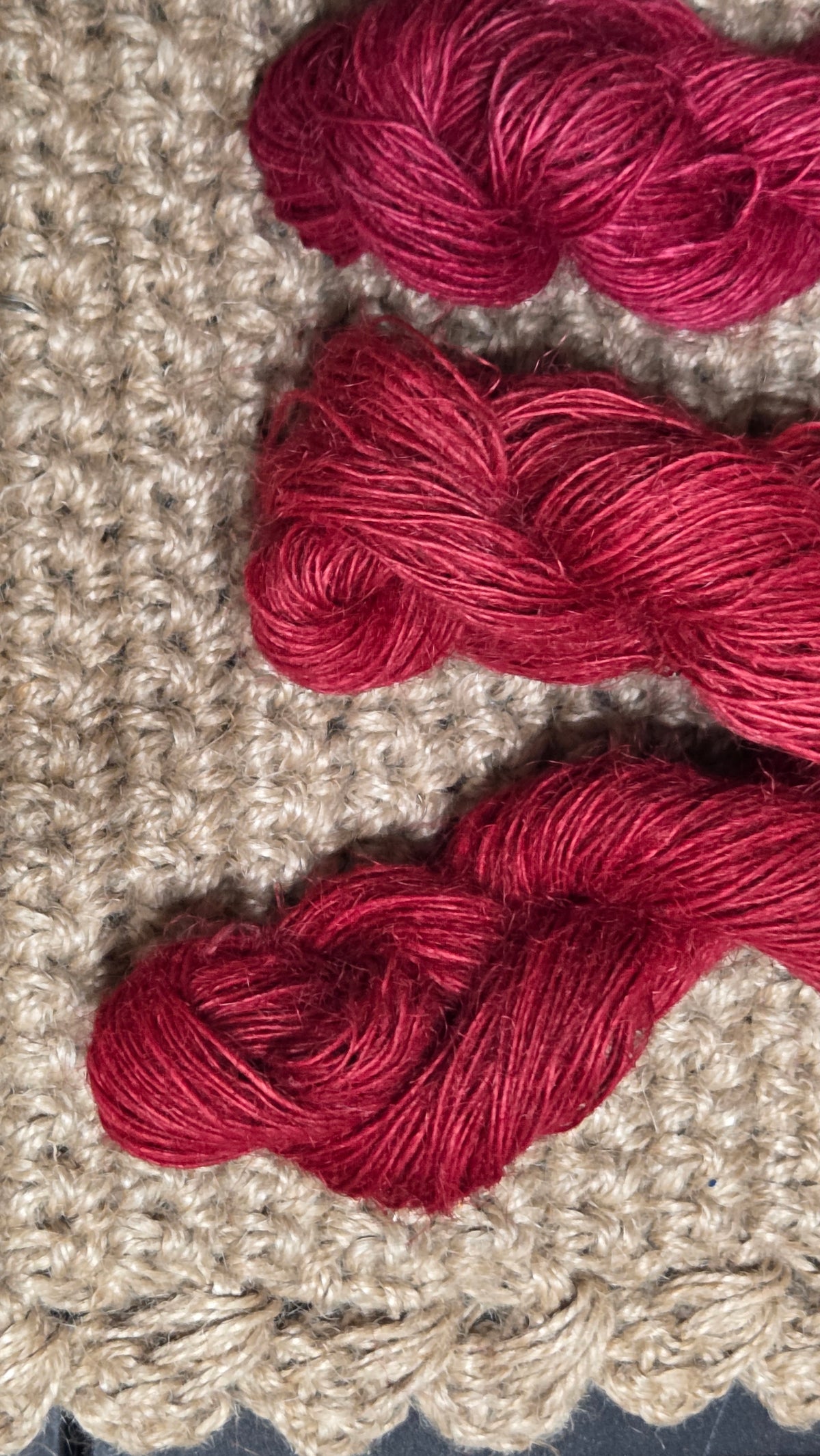 Yarn Jute. Skein. Lace Weight. Small Batch Dyed. 200 Yards. Red
