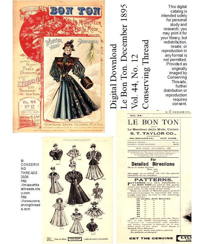 Le Bon Ton Le Moniteur de la Mode United 1895 December. Vol 44 No 12. E-book DOWNLOAD.📥