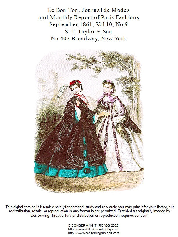 Le Bon Ton Journal de Modes, September 1861. Catalog Monthly Report. Vol 10 No 9. E-book DOWNLOAD.📥