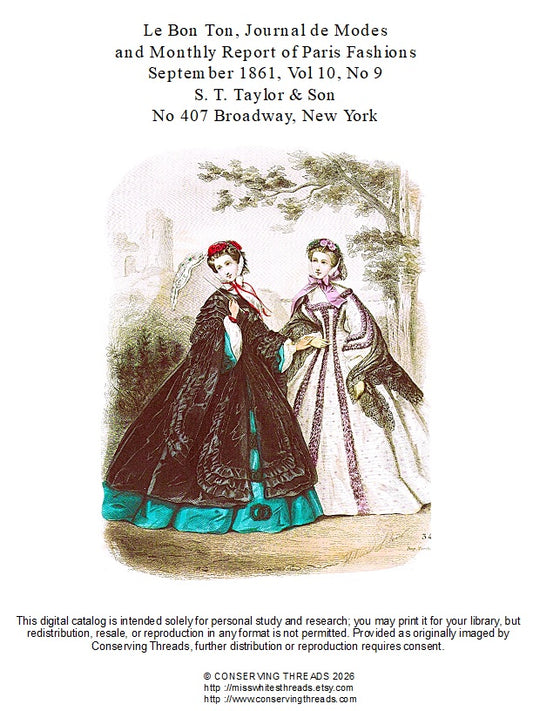 Le Bon Ton Journal de Modes, September 1861. Catalog Monthly Report. Vol 10 No 9. E-book DOWNLOAD.📥