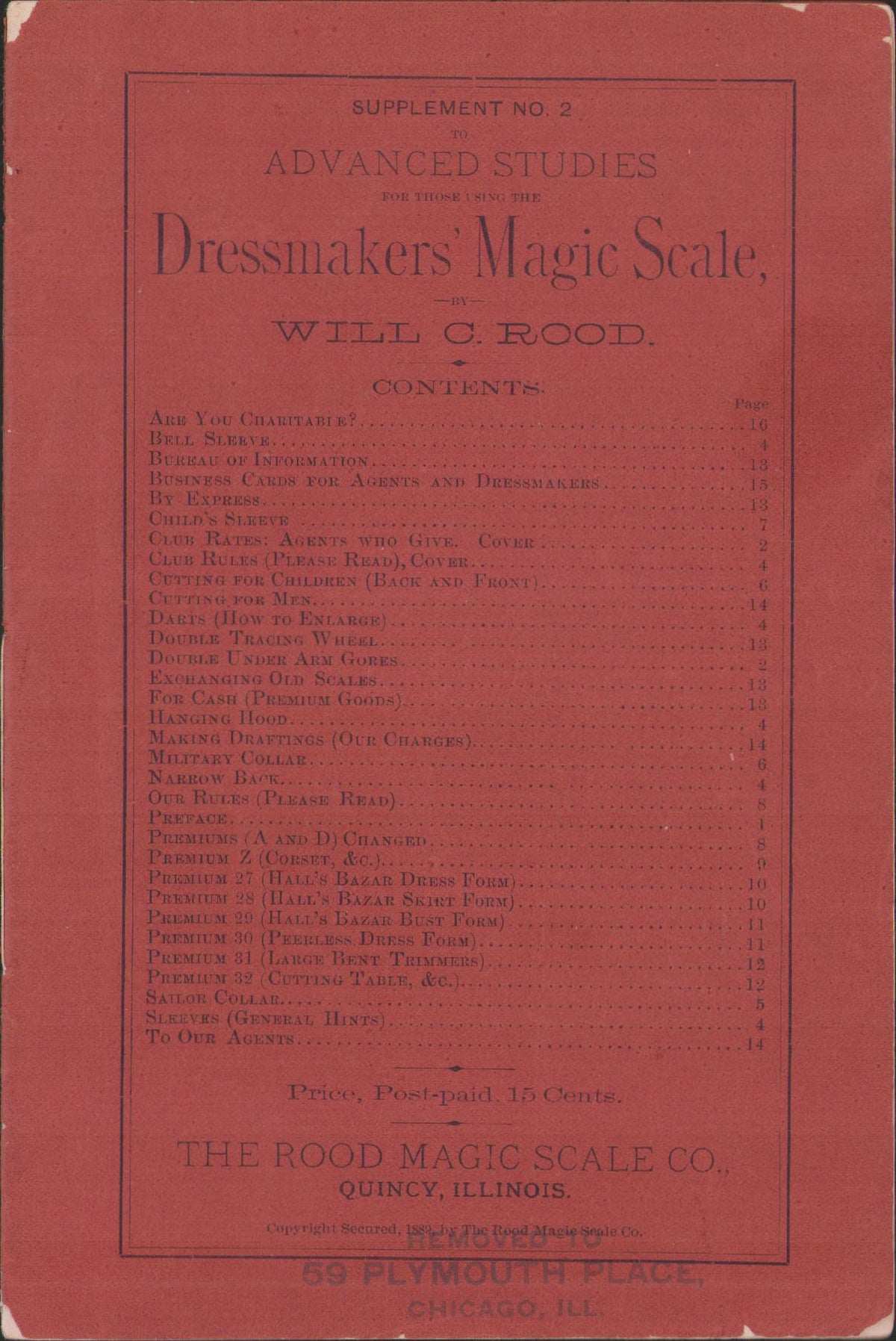 1889, Rood, Supplement No 2 for Using the Dressmakers' Magic Scale - REPRINT