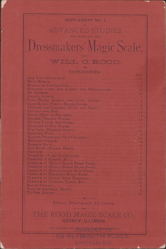 1889, Rood, Supplement No 2 for Using the Dressmakers' Magic Scale - REPRINT