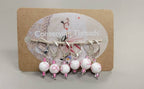 Stitch Markers. Set of 6. White and Pink Glass Beads Cancer Awareness Ribbon Metal Clasp.