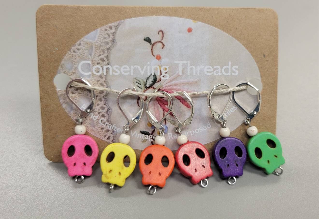 Stitch Markers. Set of 6. Rainbow Ghosts. Metal hook.