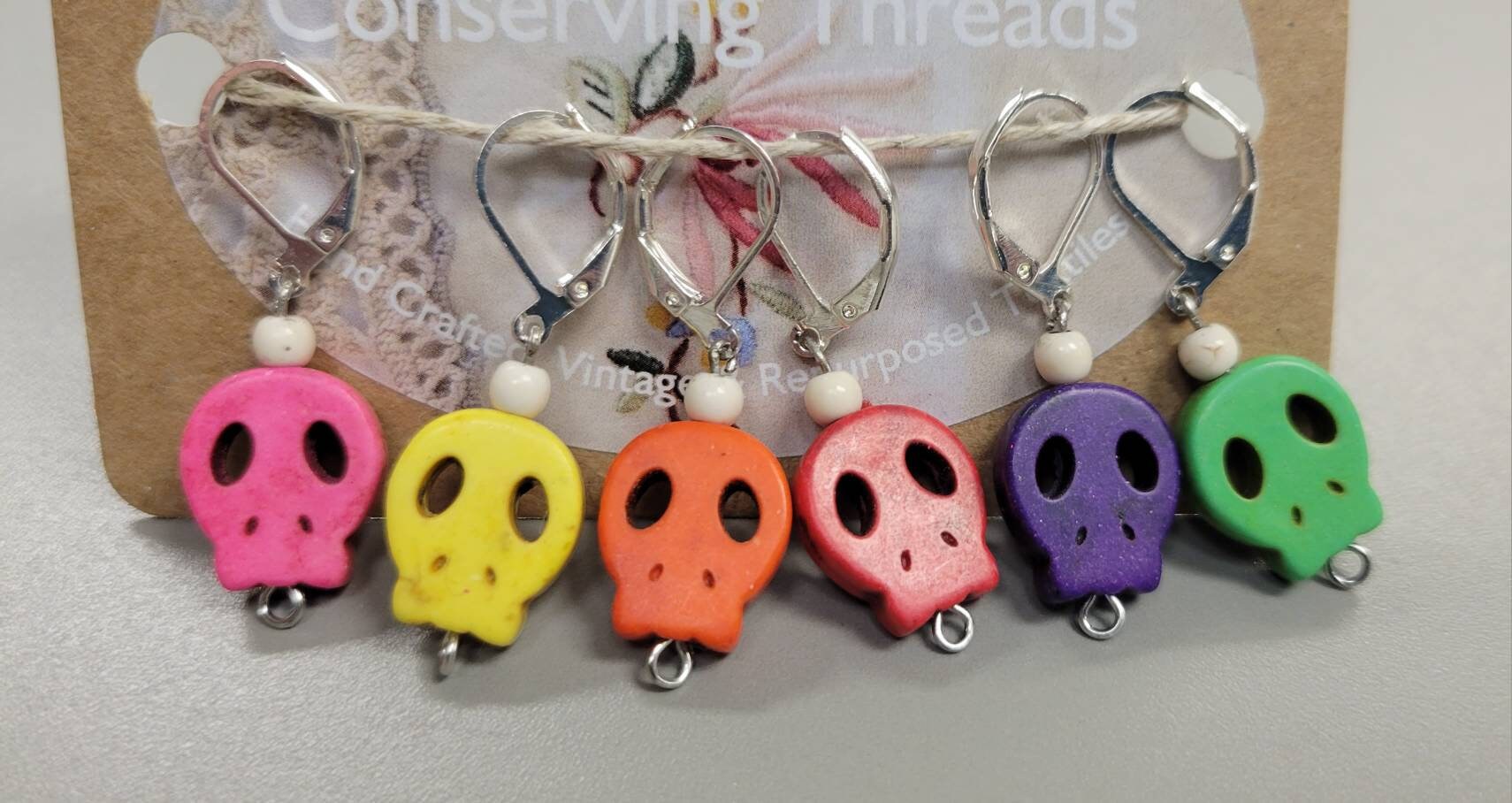Stitch Markers. Set of 6. Rainbow Ghosts. Metal hook.