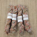 Linen Reclaimed Yarn. Skein Bundle. Hand-Spun Fibers Upcycled. Red, Tan, Light Blue and White. Art Yarn